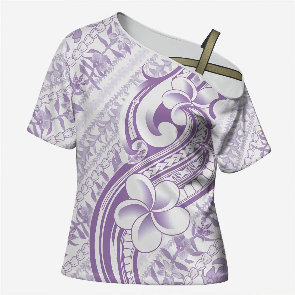 Hawaii Plumeria Lokelani Pikake Lei Cross Shoulder Shirt Poni Polynesian Tattoo LT9 Female Purple - Polynesian Pride