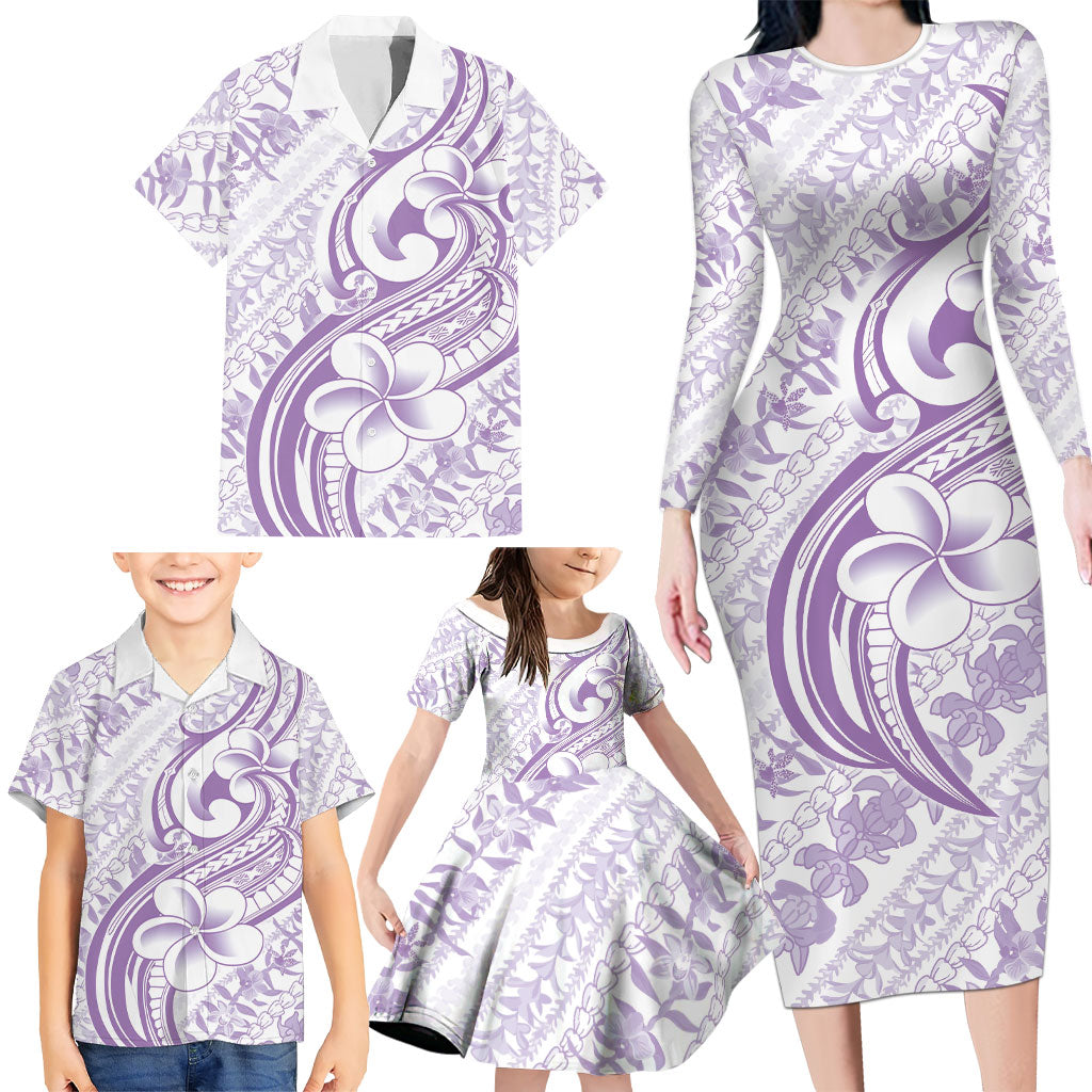 Hawaii Plumeria Lokelani Pikake Lei Family Matching Long Sleeve Bodycon Dress and Hawaiian Shirt Poni Polynesian Tattoo LT9 - Polynesian Pride