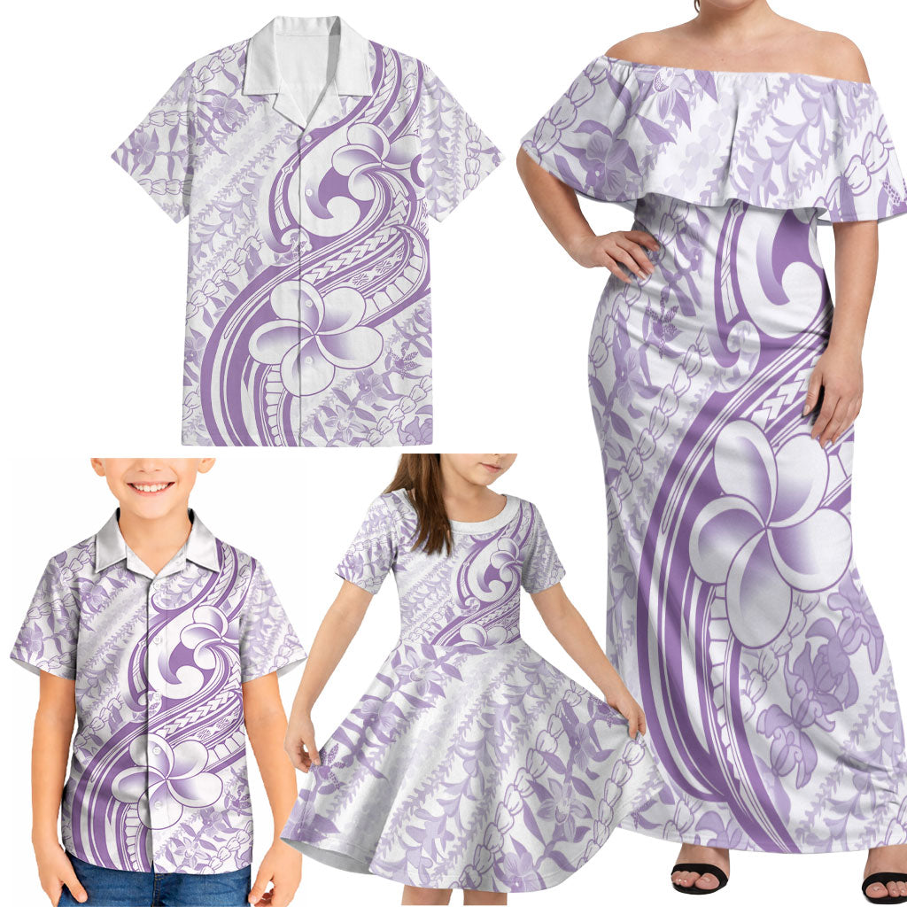 Hawaii Plumeria Lokelani Pikake Lei Family Matching Off Shoulder Maxi Dress and Hawaiian Shirt Poni Polynesian Tattoo LT9 - Polynesian Pride