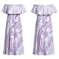 Hawaii Plumeria Lokelani Pikake Lei Family Matching Off Shoulder Maxi Dress and Hawaiian Shirt Poni Polynesian Tattoo LT9 Mom's Dress Purple - Polynesian Pride