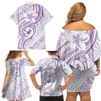 Hawaii Plumeria Lokelani Pikake Lei Family Matching Off Shoulder Short Dress and Hawaiian Shirt Poni Polynesian Tattoo
