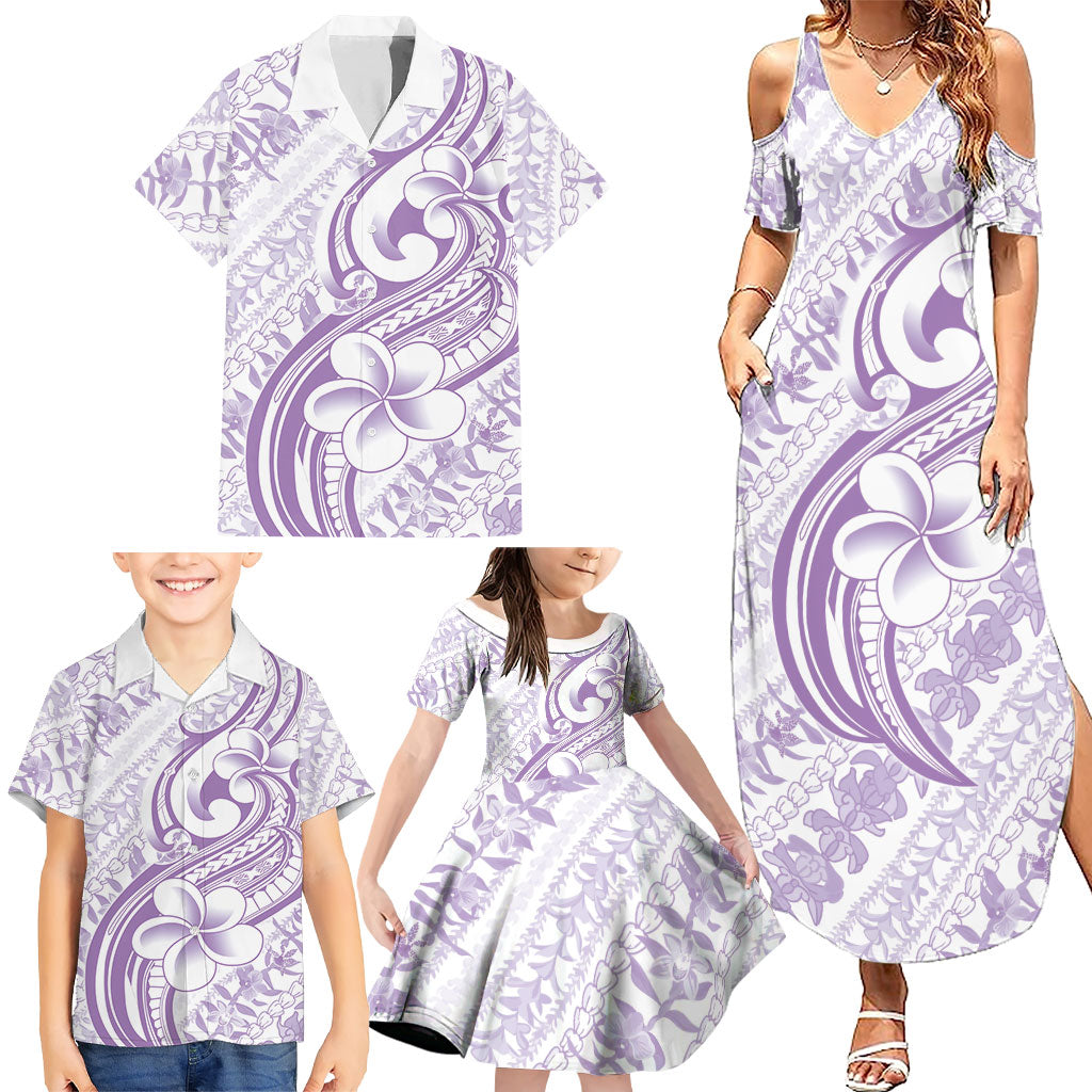 Hawaii Plumeria Lokelani Pikake Lei Family Matching Summer Maxi Dress and Hawaiian Shirt Poni Polynesian Tattoo