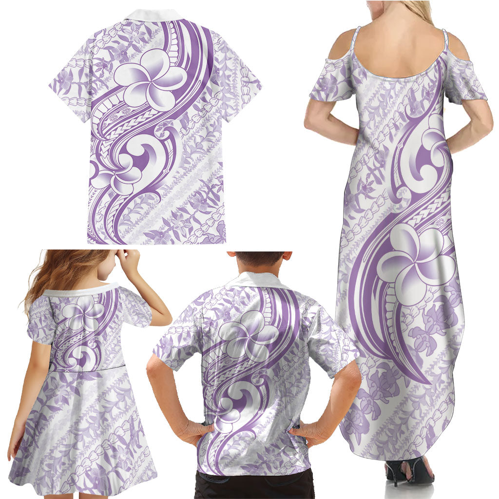 Hawaii Plumeria Lokelani Pikake Lei Family Matching Summer Maxi Dress and Hawaiian Shirt Poni Polynesian Tattoo