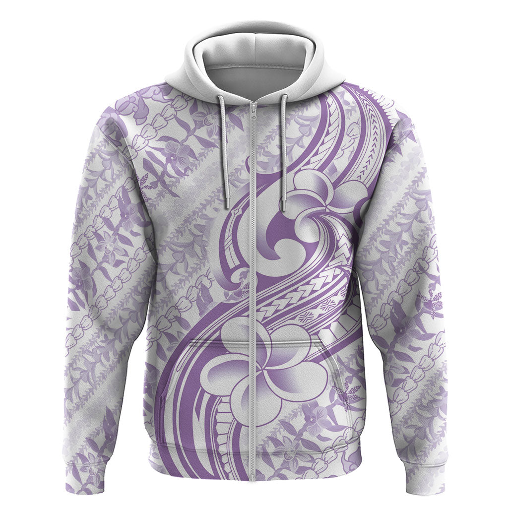 Hawaii Plumeria Lokelani Pikake Lei Hoodie Poni Polynesian Tattoo LT9 Zip Hoodie Purple - Polynesian Pride