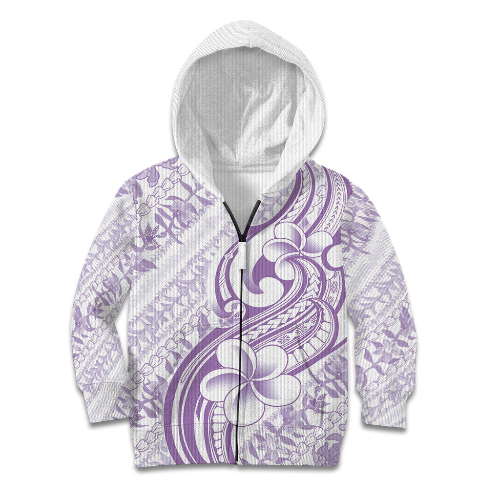 Hawaii Plumeria Lokelani Pikake Lei Kid Hoodie Poni Polynesian Tattoo LT9 Zip Hoodie Purple - Polynesian Pride