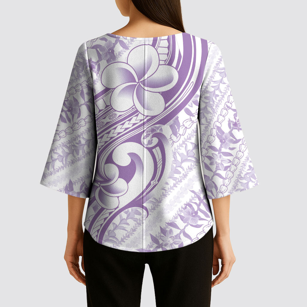 Hawaii Plumeria Lokelani Pikake Lei Kimono Sleeve Blouse Poni Polynesian Tattoo LT9 - Polynesian Pride
