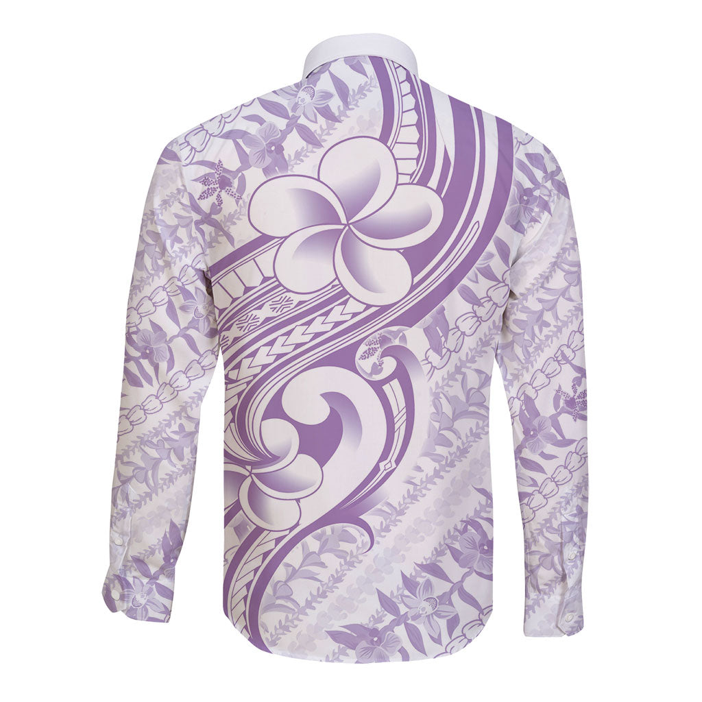 Hawaii Plumeria Lokelani Pikake Lei Long Sleeve Button Shirt Poni Polynesian Tattoo