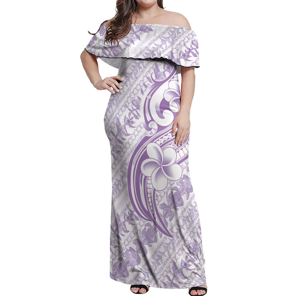Hawaii Plumeria Lokelani Pikake Lei Off Shoulder Maxi Dress Poni Polynesian Tattoo LT9 Women Purple - Polynesian Pride