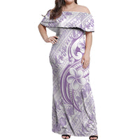 Hawaii Plumeria Lokelani Pikake Lei Off Shoulder Maxi Dress Poni Polynesian Tattoo LT9 Women Purple - Polynesian Pride