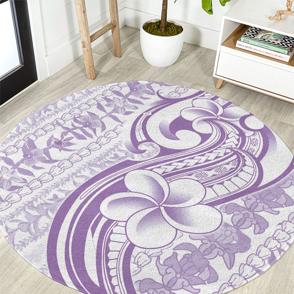Hawaii Plumeria Lokelani Pikake Lei Round Carpet Poni Polynesian Tattoo LT9 Purple - Polynesian Pride