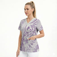 Hawaii Plumeria Lokelani Pikake Lei Scrub Top Poni Polynesian Tattoo LT9 - Polynesian Pride
