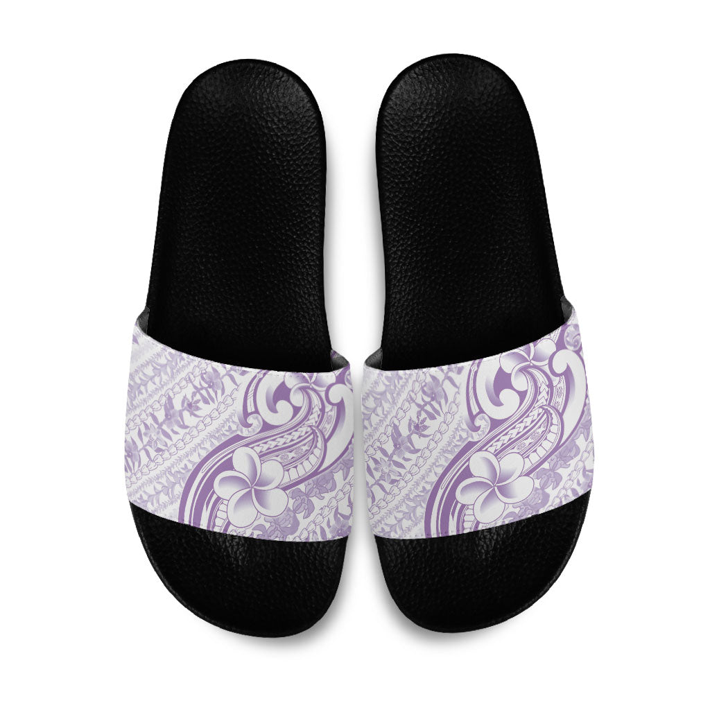 Hawaii Plumeria Lokelani Pikake Lei Slide Sandals Poni Polynesian Tattoo LT9 Purple - Polynesian Pride