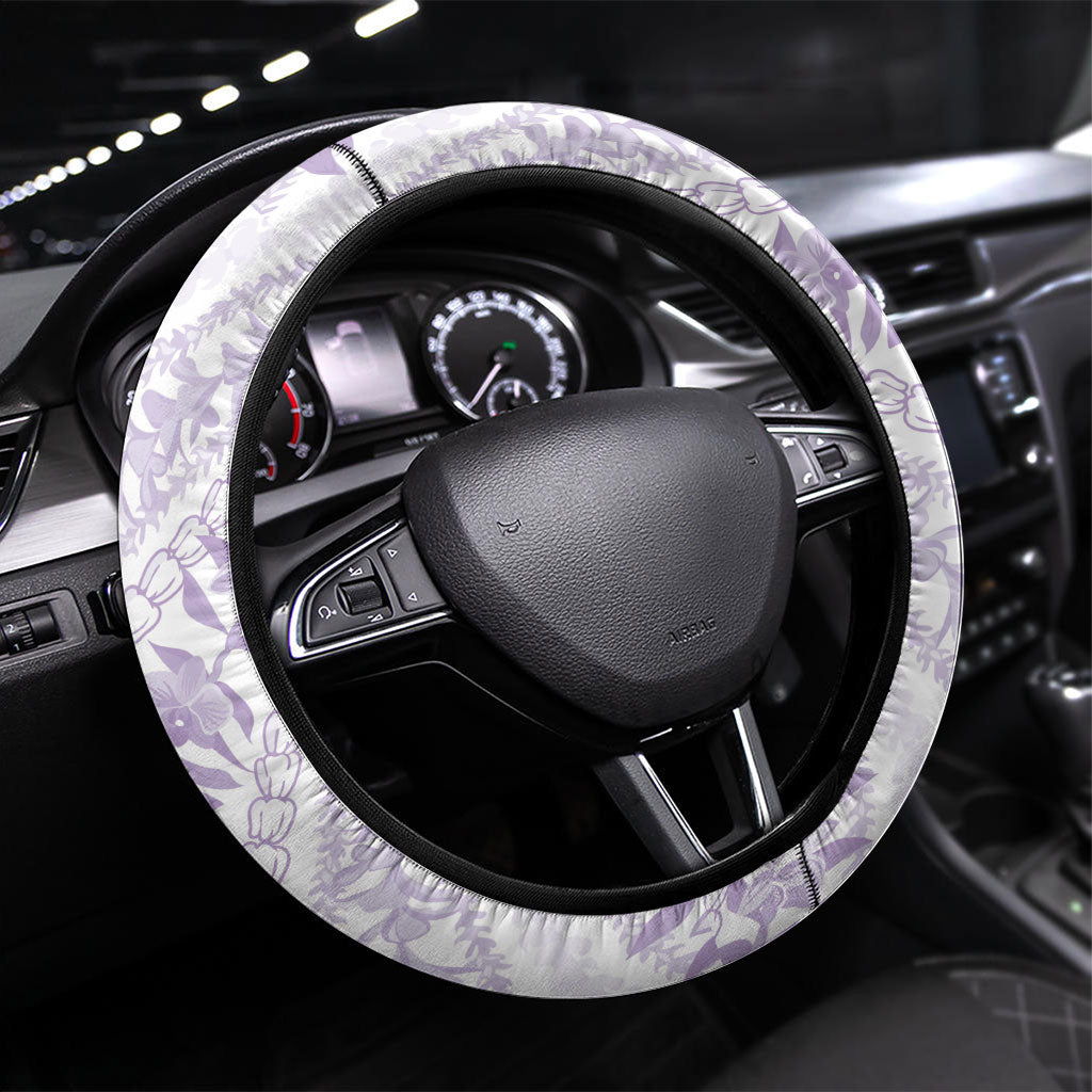 Hawaii Plumeria Lokelani Pikake Lei Steering Wheel Cover Poni Polynesian Tattoo LT9 Universal Fit Purple - Polynesian Pride
