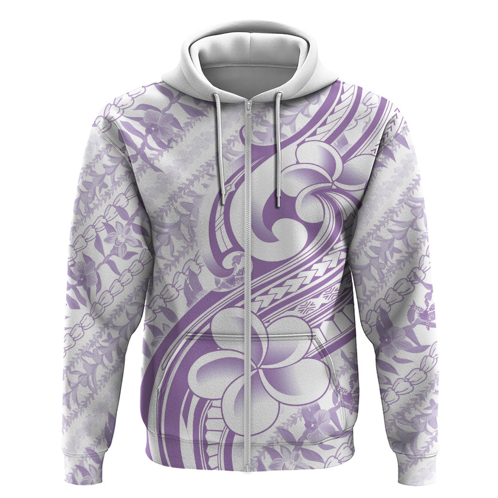 Hawaii Plumeria Lokelani Pikake Lei Zip Hoodie Poni Polynesian Tattoo LT9 Zip Hoodie Purple - Polynesian Pride