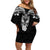 New Zealand Te Reo Maori Family Matching Off Shoulder Short Dress and Hawaiian Shirt Kia Kaha Maori Language Week Black Style LT9 Mom's Dress Black - Polynesian Pride