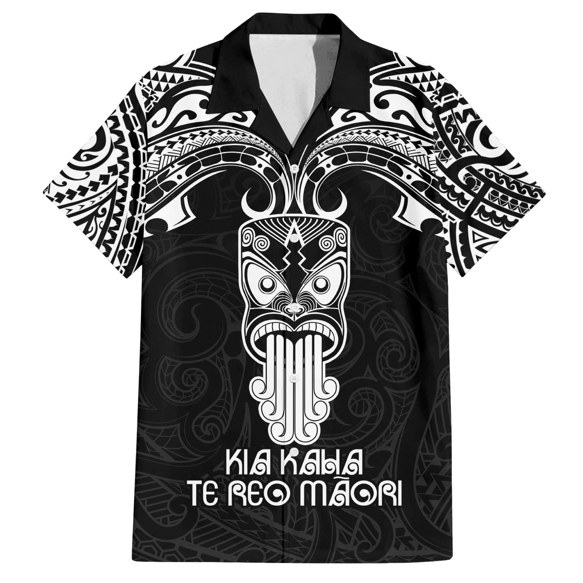 New Zealand Te Reo Maori Family Matching Tank Maxi Dress and Hawaiian Shirt Kia Kaha Maori Language Week Black Style LT9 Dad's Shirt - Short Sleeve Black - Polynesian Pride