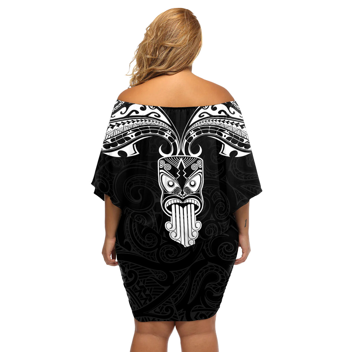 New Zealand Te Reo Maori Off Shoulder Short Dress Kia Kaha Maori Language Week Black Style LT9 - Polynesian Pride
