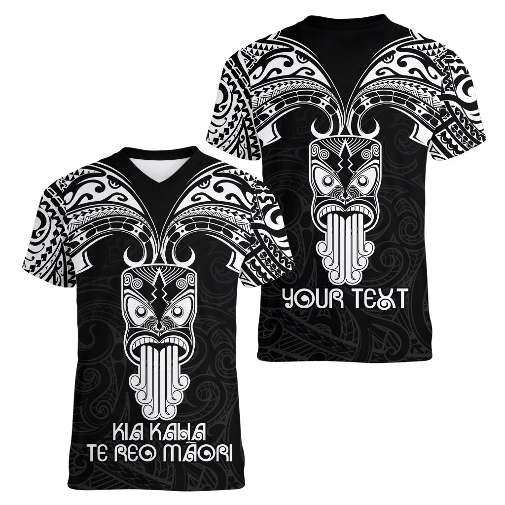 Personalised New Zealand Te Reo Maori Women V Neck T Shirt Kia Kaha Maori Language Week Black Style LT9 - Polynesian Pride