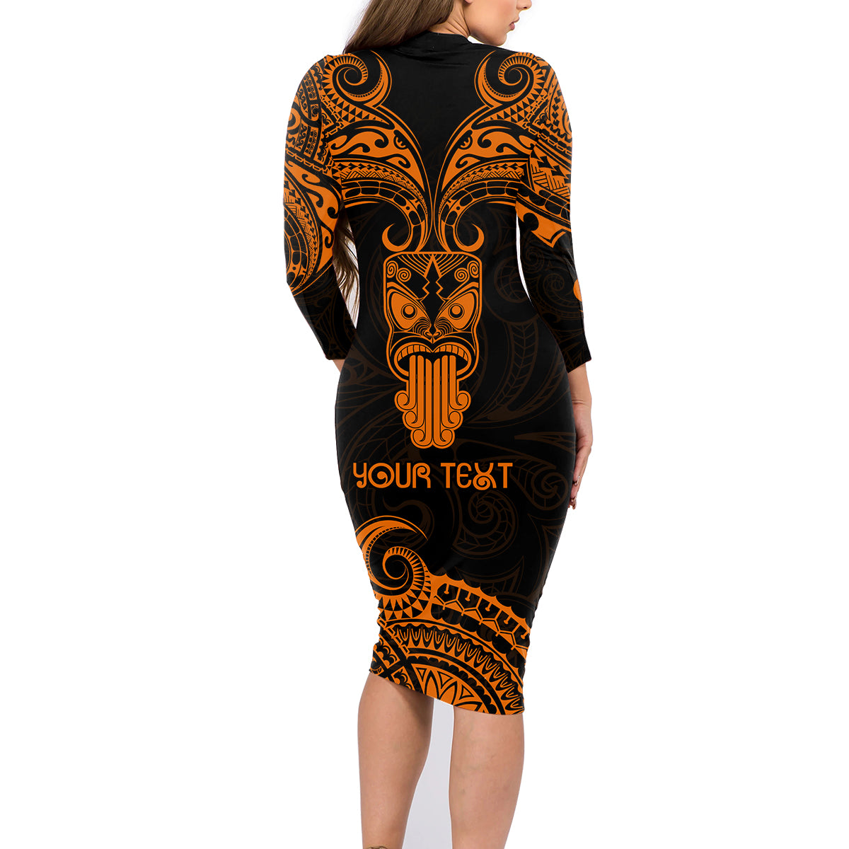 Personalised New Zealand Te Reo Maori Family Matching Long Sleeve Bodycon Dress and Hawaiian Shirt Kia Kaha Maori Language Week Gold Style LT9 - Polynesian Pride