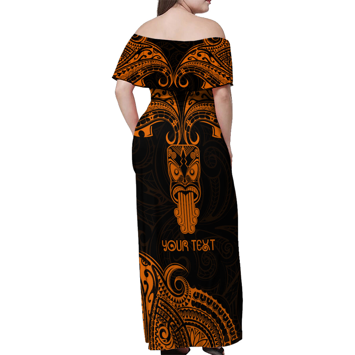 Personalised New Zealand Te Reo Maori Family Matching Off Shoulder Maxi Dress and Hawaiian Shirt Kia Kaha Maori Language Week Gold Style LT9 - Polynesian Pride