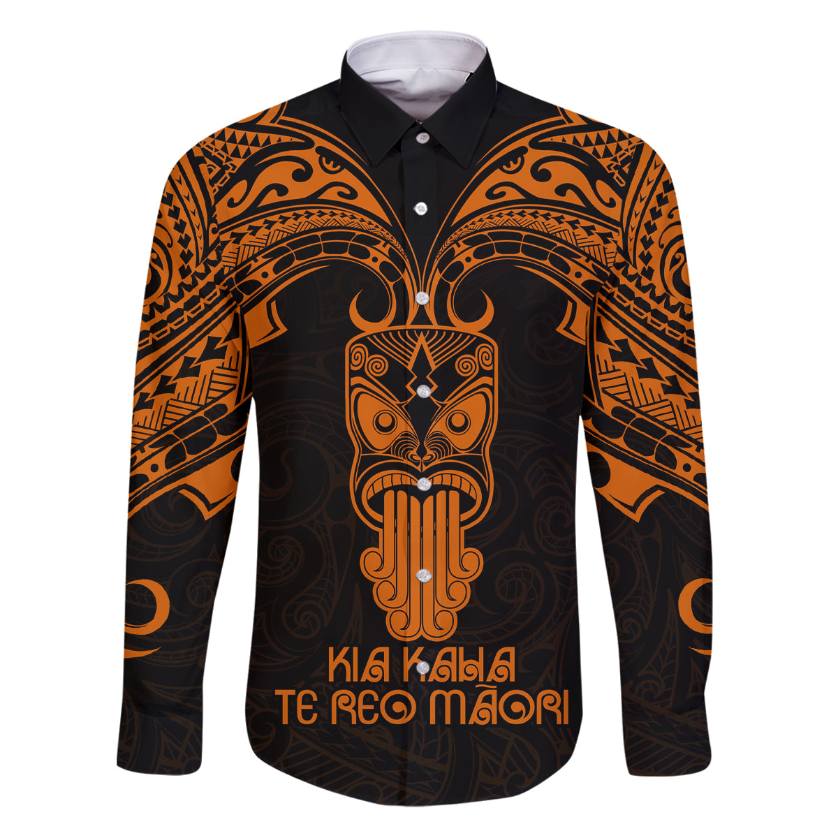 Personalised New Zealand Te Reo Maori Family Matching Puletasi Dress and Hawaiian Shirt Kia Kaha Maori Language Week Gold Style LT9 Dad's Shirt - Long Sleeve Gold - Polynesian Pride