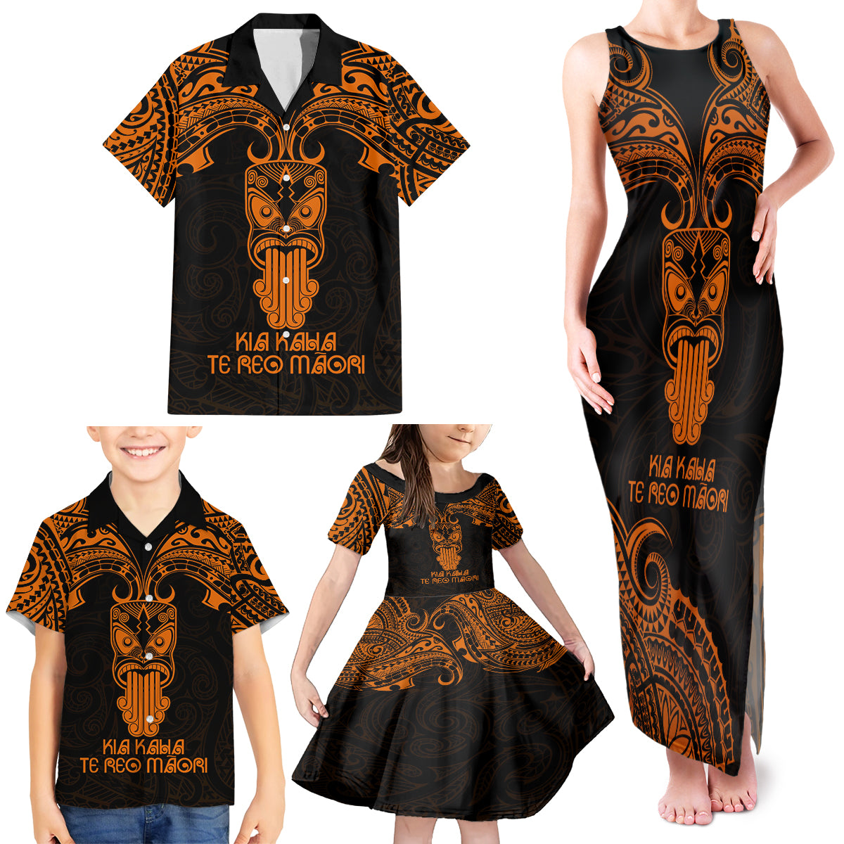 Personalised New Zealand Te Reo Maori Family Matching Tank Maxi Dress and Hawaiian Shirt Kia Kaha Maori Language Week Gold Style LT9 - Polynesian Pride