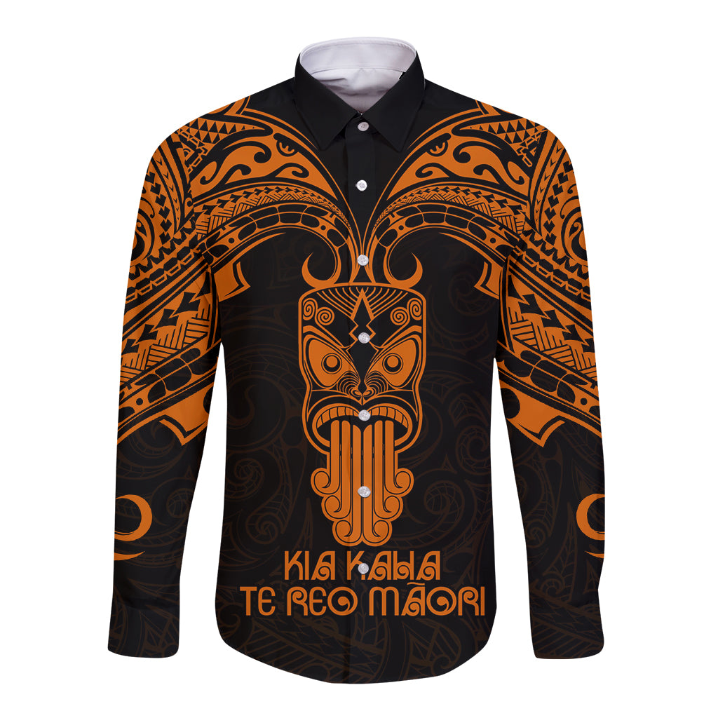 Personalised New Zealand Te Reo Maori Long Sleeve Button Shirt Kia Kaha Maori Language Week Gold Style LT9 Unisex Gold - Polynesian Pride