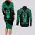 Personalised New Zealand Te Reo Maori Couples Matching Long Sleeve Bodycon Dress and Long Sleeve Button Shirts Kia Kaha Maori Language Week Green Style LT9 - Polynesian Pride