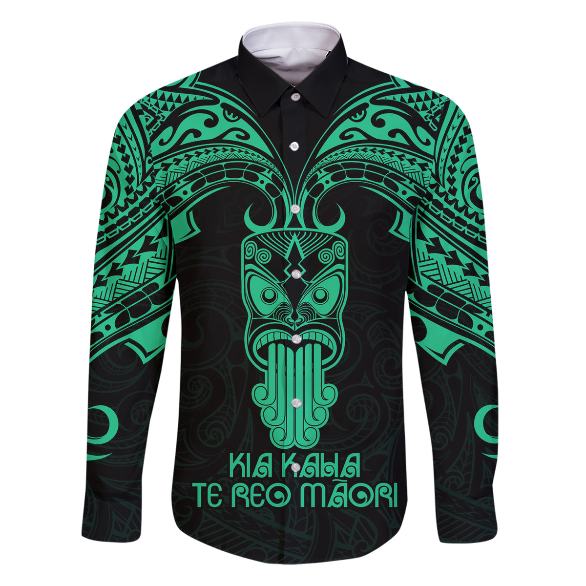 Personalised New Zealand Te Reo Maori Family Matching Short Sleeve Bodycon Dress and Hawaiian Shirt Kia Kaha Maori Language Week Green Style LT9 Dad's Shirt - Long Sleeve Green - Polynesian Pride