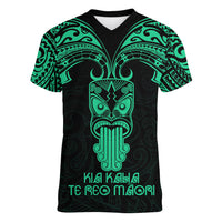 Personalised New Zealand Te Reo Maori Women V Neck T Shirt Kia Kaha Maori Language Week Green Style LT9 Female Green - Polynesian Pride