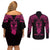 Personalised New Zealand Te Reo Maori Couples Matching Off Shoulder Short Dress and Long Sleeve Button Shirts Kia Kaha Maori Language Week Pink Style LT9 - Polynesian Pride