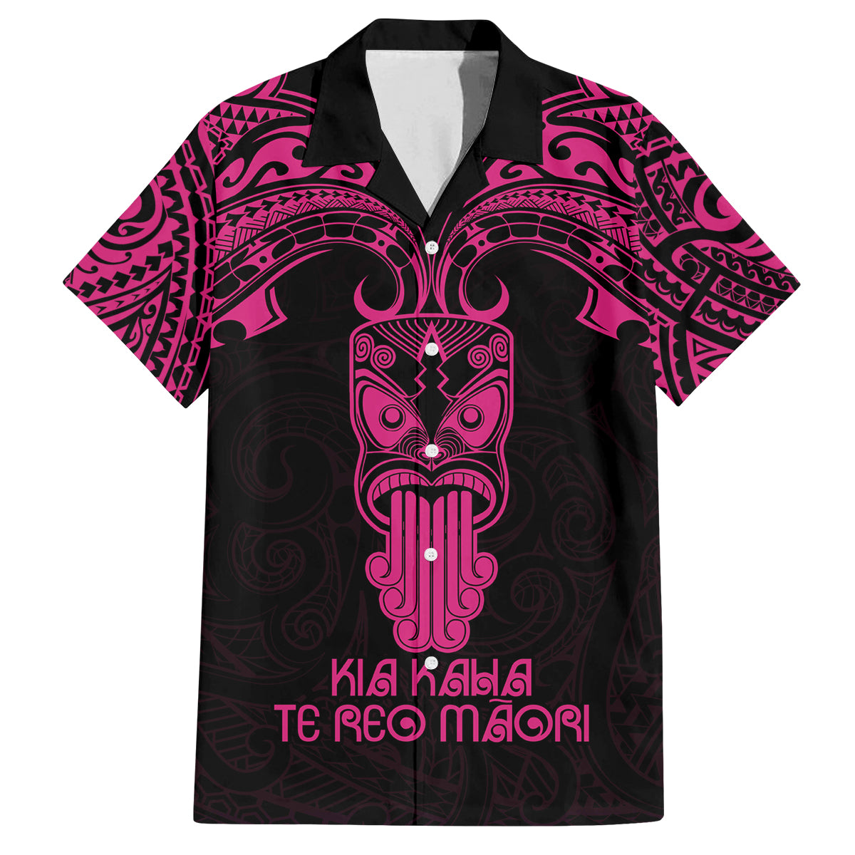 Personalised New Zealand Te Reo Maori Family Matching Puletasi Dress and Hawaiian Shirt Kia Kaha Maori Language Week Pink Style LT9 Dad's Shirt - Short Sleeve Pink - Polynesian Pride