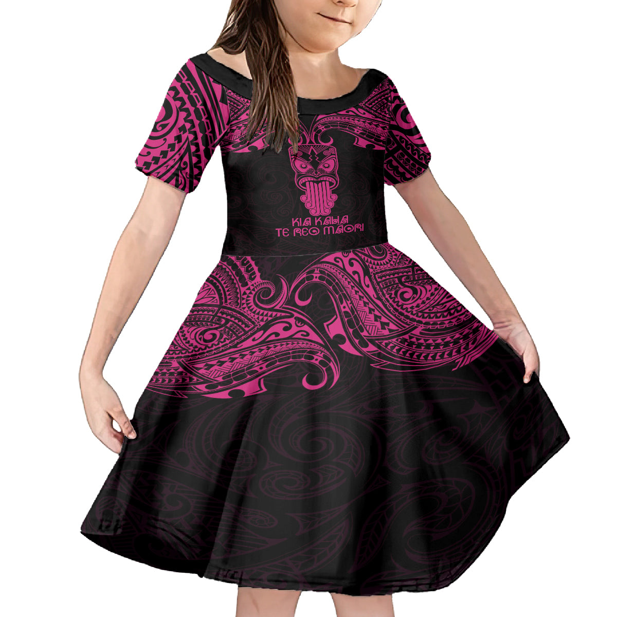 Personalised New Zealand Te Reo Maori Kid Short Sleeve Dress Kia Kaha Maori Language Week Pink Style LT9 KID Pink - Polynesian Pride