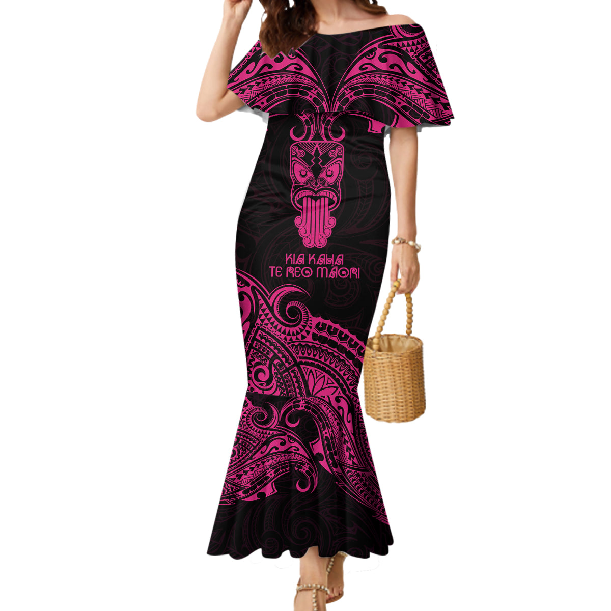 Personalised New Zealand Te Reo Maori Mermaid Dress Kia Kaha Maori Language Week Pink Style LT9 Women Pink - Polynesian Pride