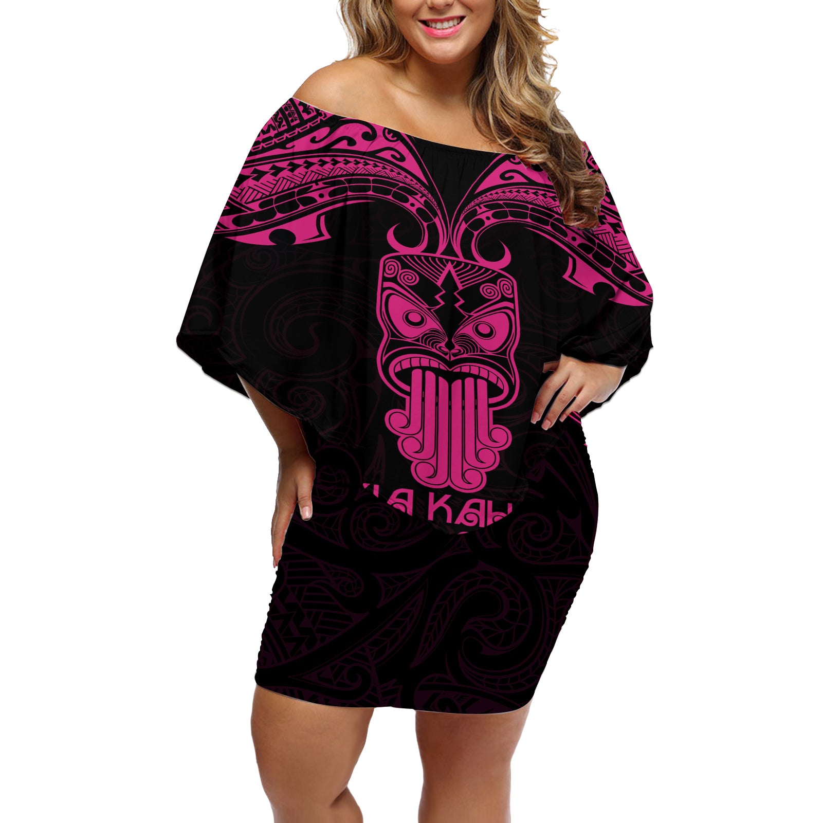 Personalised New Zealand Te Reo Maori Off Shoulder Short Dress Kia Kaha Maori Language Week Pink Style LT9 Women Pink - Polynesian Pride