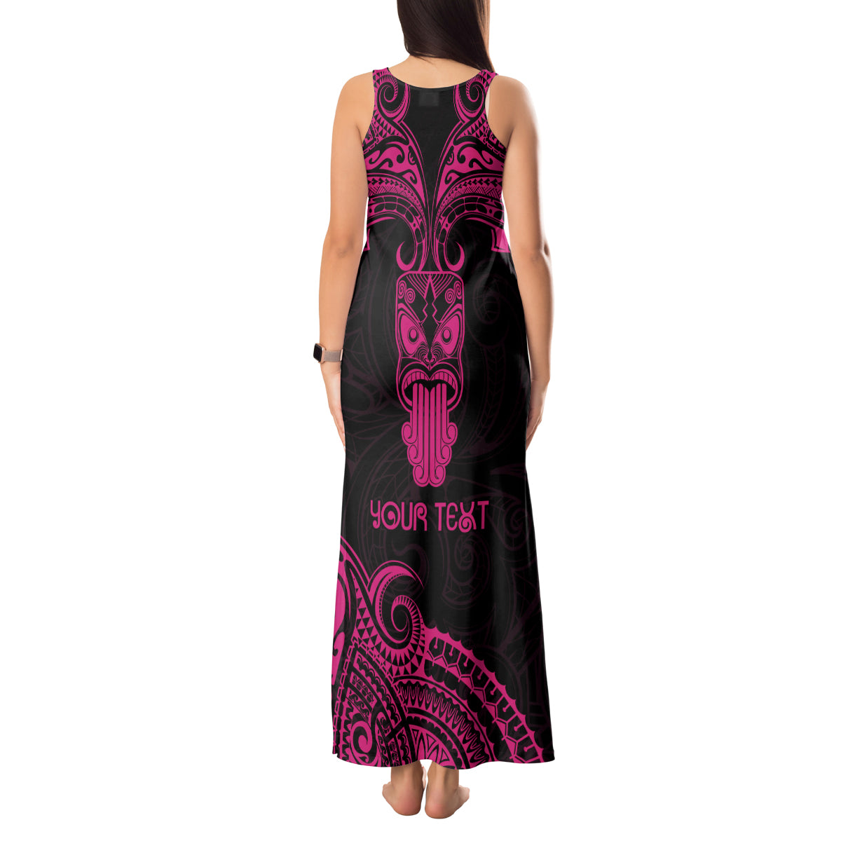 Personalised New Zealand Te Reo Maori Tank Maxi Dress Kia Kaha Maori Language Week Pink Style LT9 - Polynesian Pride