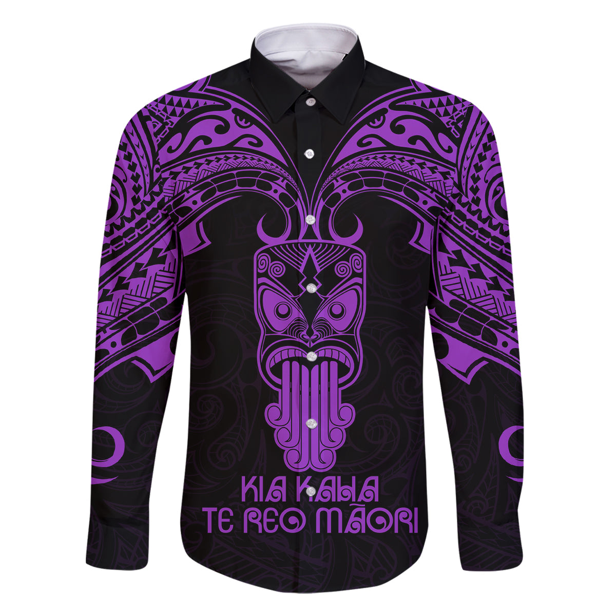Personalised New Zealand Te Reo Maori Family Matching Off Shoulder Long Sleeve Dress and Hawaiian Shirt Kia Kaha Maori Language Week Purple Style LT9 Dad's Shirt - Long Sleeve Purple - Polynesian Pride