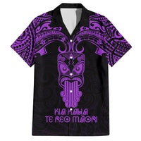 Personalised New Zealand Te Reo Maori Family Matching Off Shoulder Short Dress and Hawaiian Shirt Kia Kaha Maori Language Week Purple Style LT9 Dad's Shirt - Short Sleeve Purple - Polynesian Pride