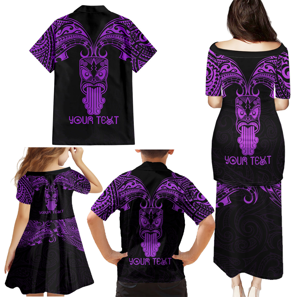 Personalised New Zealand Te Reo Maori Family Matching Puletasi Dress and Hawaiian Shirt Kia Kaha Maori Language Week Purple Style LT9 - Polynesian Pride