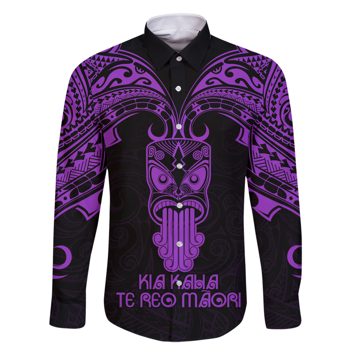 Personalised New Zealand Te Reo Maori Family Matching Short Sleeve Bodycon Dress and Hawaiian Shirt Kia Kaha Maori Language Week Purple Style LT9 Dad's Shirt - Long Sleeve Purple - Polynesian Pride