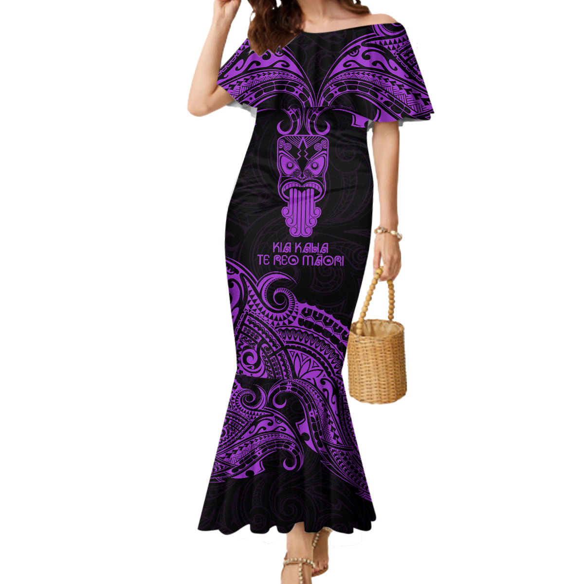 Personalised New Zealand Te Reo Maori Mermaid Dress Kia Kaha Maori Language Week Purple Style LT9 Women Purple - Polynesian Pride