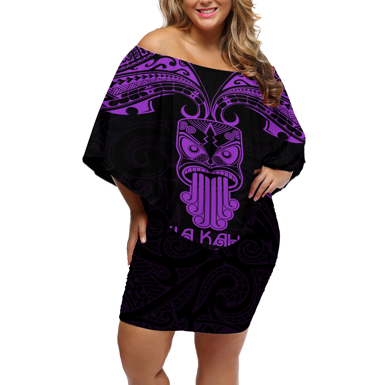 Personalised New Zealand Te Reo Maori Off Shoulder Short Dress Kia Kaha Maori Language Week Purple Style LT9 Women Purple - Polynesian Pride