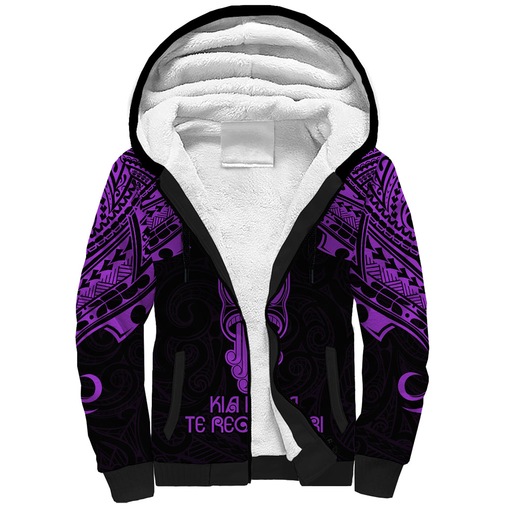 Personalised New Zealand Te Reo Maori Sherpa Hoodie Kia Kaha Maori Language Week Purple Style LT9 Unisex Purple - Polynesian Pride