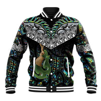 Personalised Maori Manaia Baseball Jacket New Zealand Tribal Hei Matau Papua Shell LT9 Unisex Green - Polynesian Pride