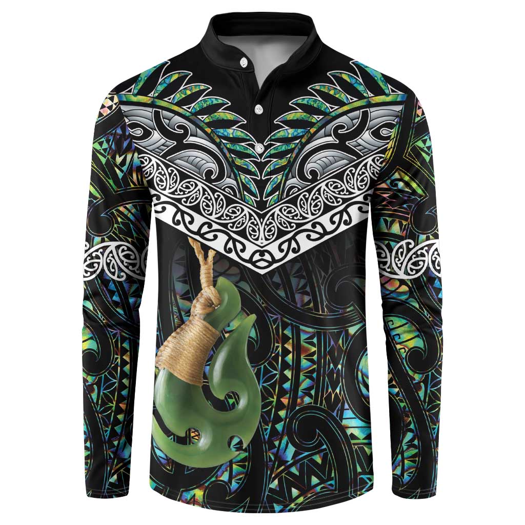 Personalised Maori Manaia Button Sweatshirt New Zealand Tribal Hei Matau Papua Shell LT9 Green - Polynesian Pride
