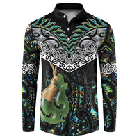 Personalised Maori Manaia Button Sweatshirt New Zealand Tribal Hei Matau Papua Shell LT9 Green - Polynesian Pride