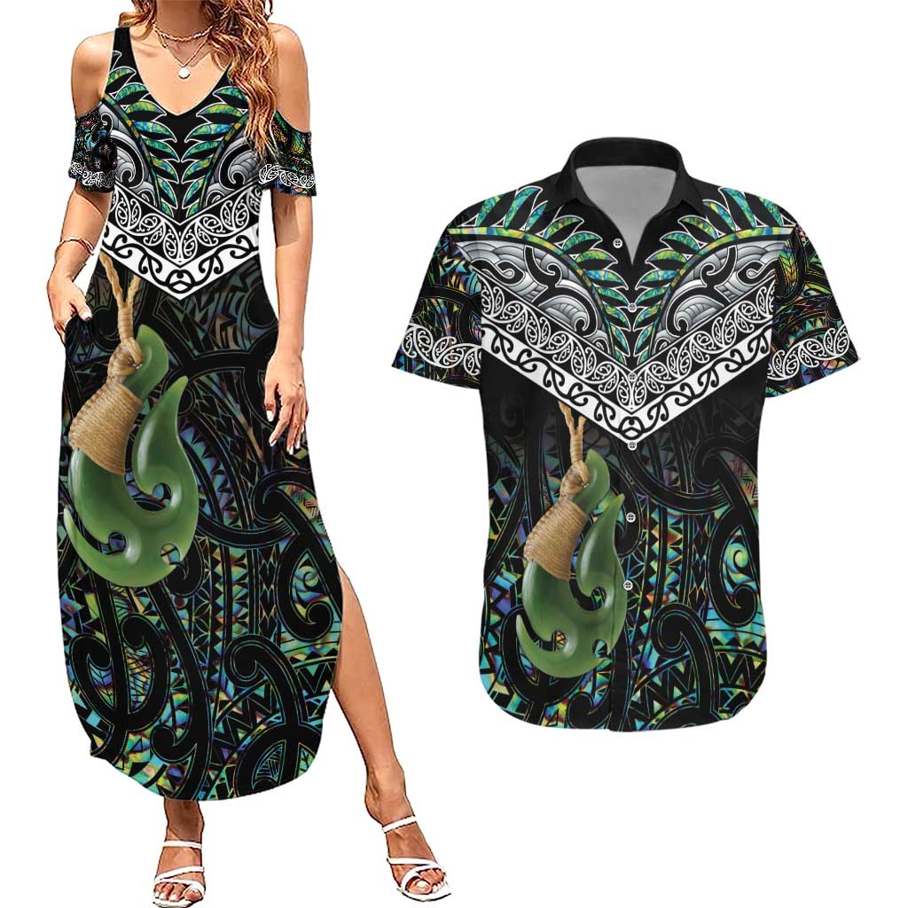 Personalised Maori Manaia Couples Matching Summer Maxi Dress and Hawaiian Shirt New Zealand Tribal Hei Matau Papua Shell