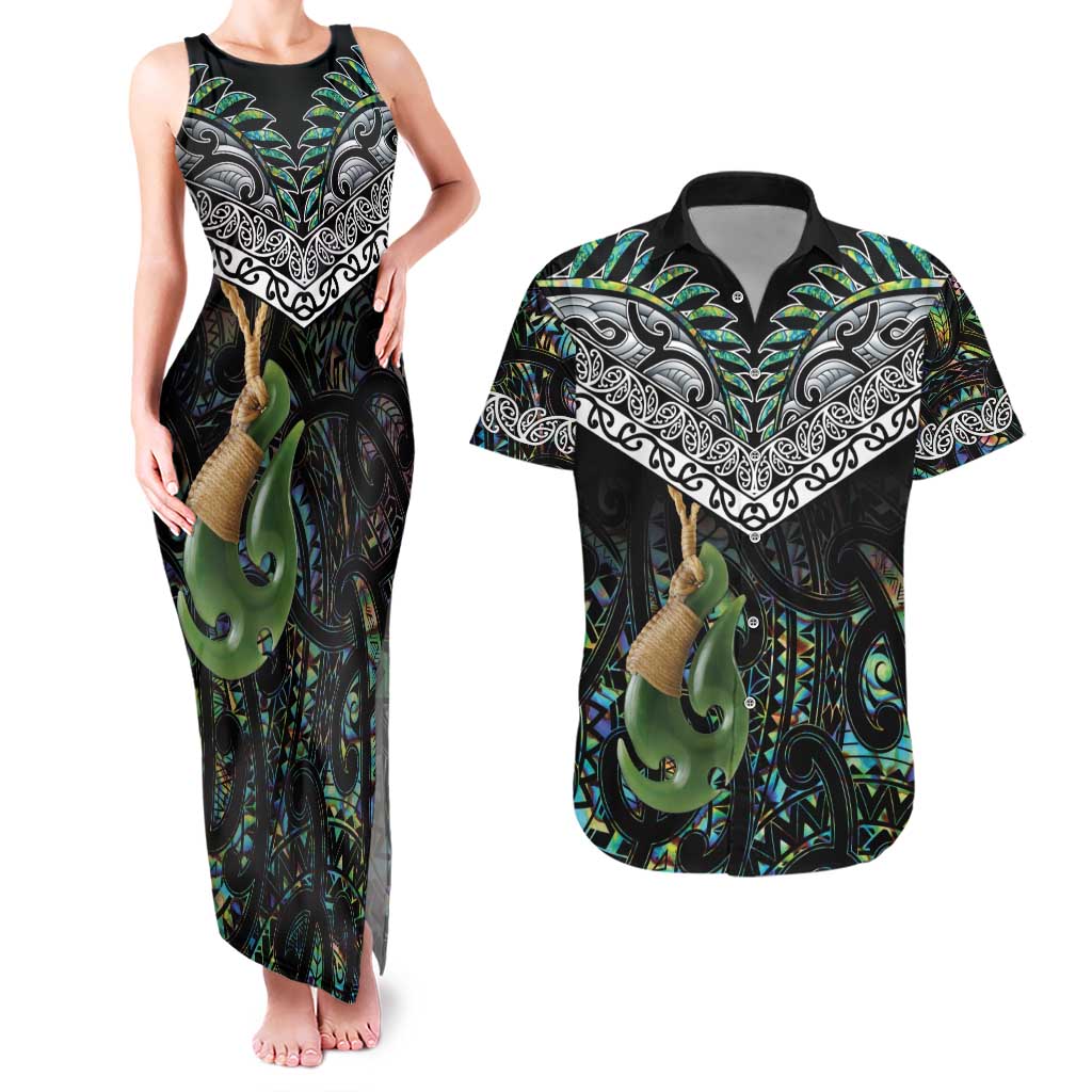 Personalised Maori Manaia Couples Matching Tank Maxi Dress and Hawaiian Shirt New Zealand Tribal Hei Matau Papua Shell