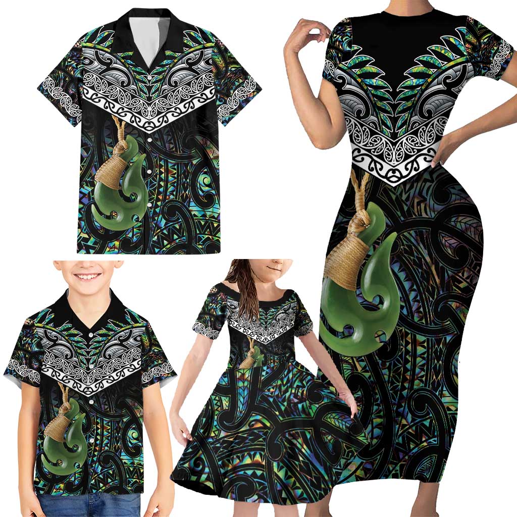 Personalised Maori Manaia Family Matching Short Sleeve Bodycon Dress and Hawaiian Shirt New Zealand Tribal Hei Matau Papua Shell