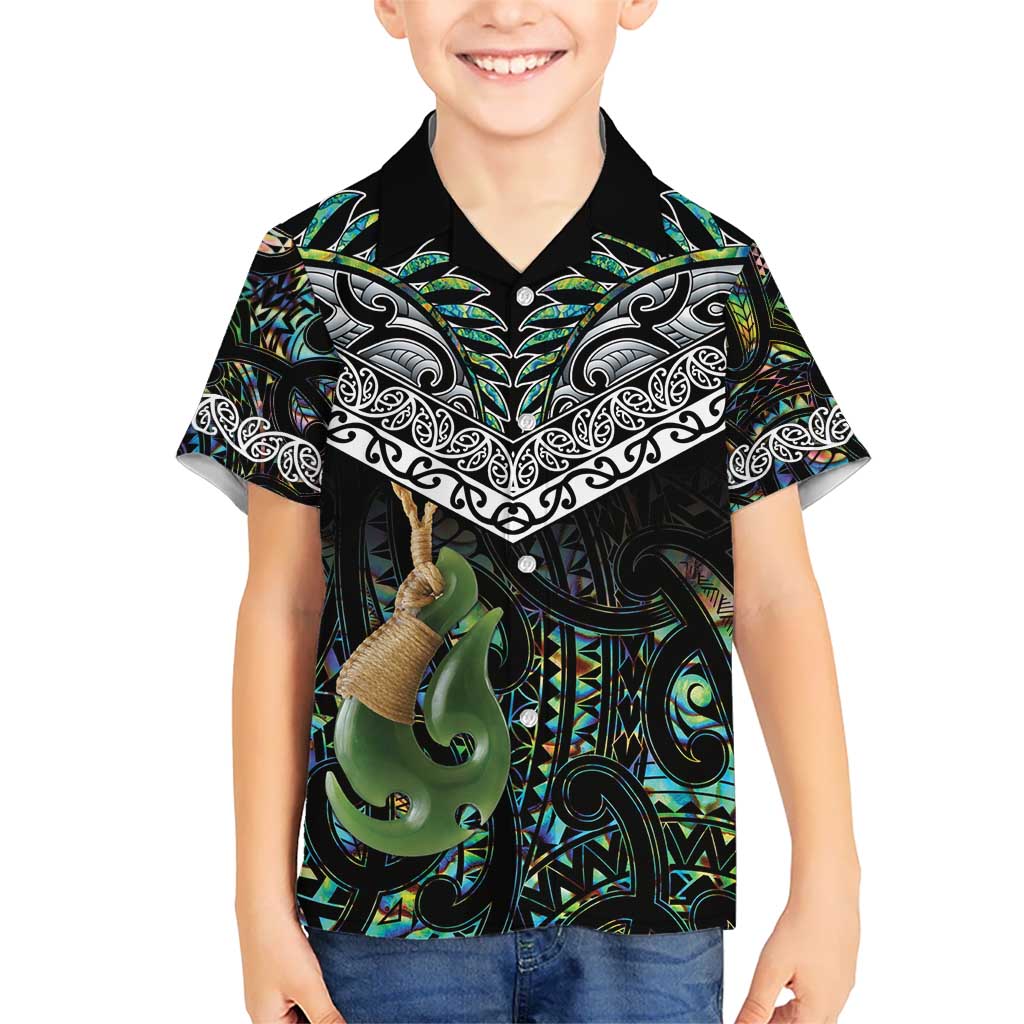 Personalised Maori Manaia Kid Hawaiian Shirt New Zealand Tribal Hei Matau Papua Shell